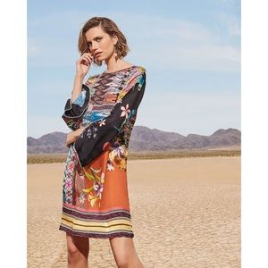 Johnny Was Black & Orange Floral Geometric Mini Dress
